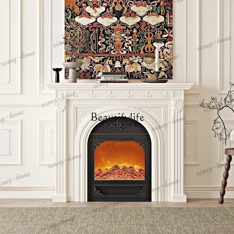 JJ French fireplace decorative cabinet carved electronic fireplace core simulation flame porch rack