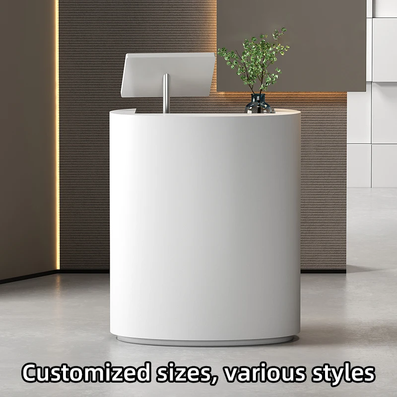 2025 Customizable Modern Extendable Artificial Stone Reception Desk for Schools and Hospitals White Option