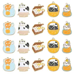 20Pcs 5 Styles Enamel Cat Charms with Box Bottle Basket Cute Cat Charms Funny Pet Charms for Earring Necklace Bracelet Making