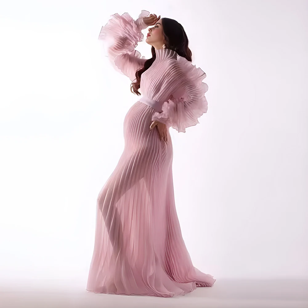 Custom Made Pleated Organza Maternity Dresses for Photoshoot Flowy Long Dress Pregnancy Photo Shoot Gown Baby Shower Dress YEWEN