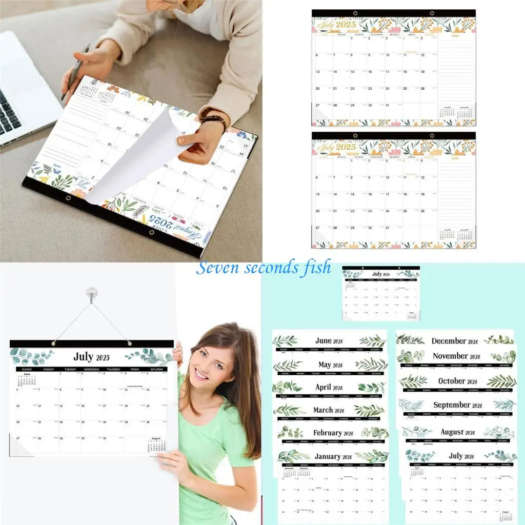 

L74B 2Pcs 2025-2026 Wall Calendar Twin-Coil Binding Calendar 18 Month Calendar from July 2025 to Dec 2026 for Home Decoration
