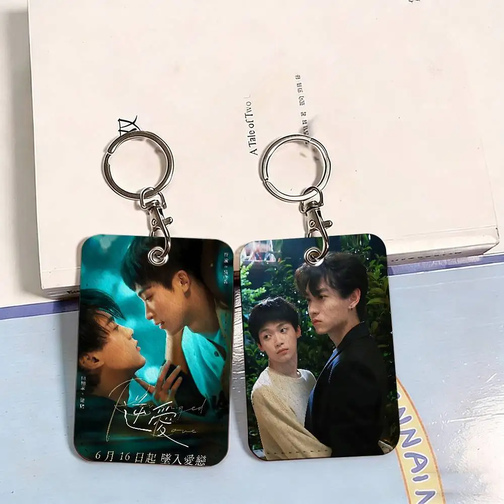 R-Revenged Love Movie Rectangle ID Card Case Keychain Access Card Bag Key Tag Ring Leather Card Holder Key Ring Access