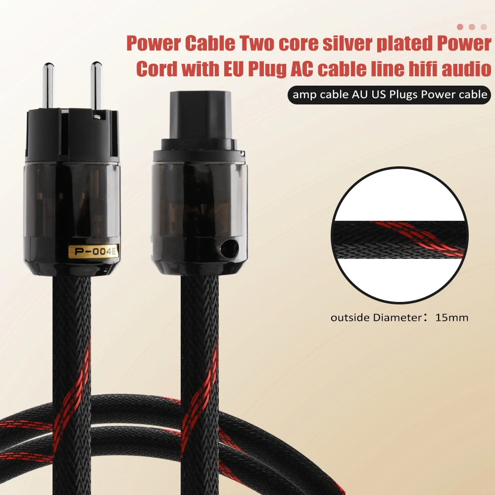 Preffair D504 Silver Plated Power Cable line Power Cord with P-004E Schuko EU /US/AU Plug AC cable