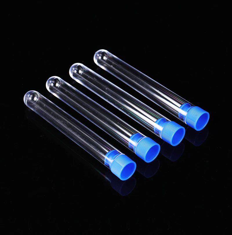 50pcs Laboratory Transparent Test Tube 12x75mm ( 5ml ) Clear PP Plastic Test Tubes Set With Blue Or Red Caps