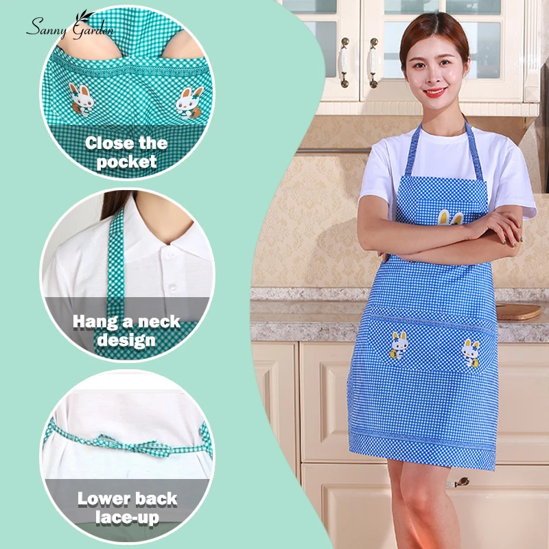 Cute Cartoon Rabbit Kitchen Apron for Men Women Home Cleaning Tools Pink White Waterproof Apron Cotton Linen Easy to Clean House