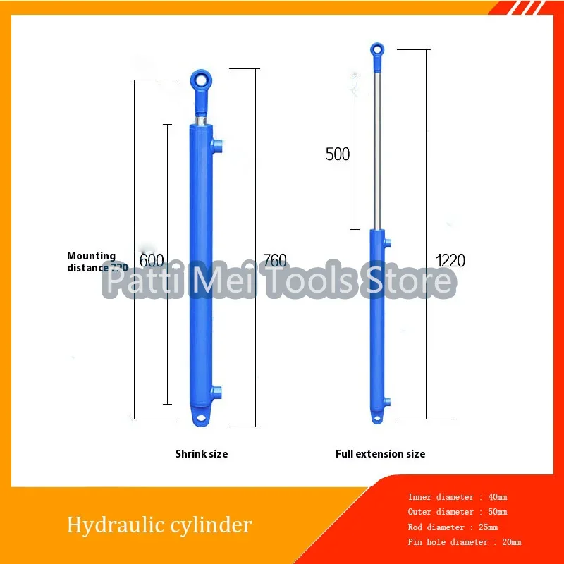 1PC 100-500mm Travels Hydraulic Oil Cylinder Heavy Duty Bidirectional Lifting Small Wood Splitter 2 Tonnage Hydraulic Ram