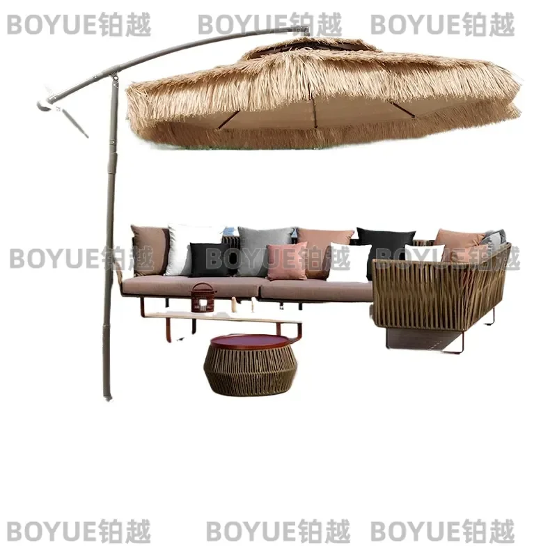 Large Thatch Umbrella Double Top Banana Straw Parasol UPF40 Plus Sun Shade for Outdoor Patio Garden Beach Leisure Area