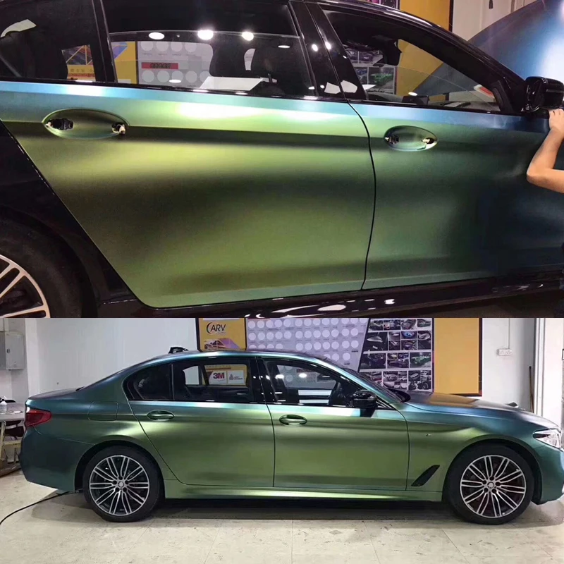 

Premium Sparkle Metallic Chameleon Vinyl Wrap Film Roll Green to Gold Adhesive Decal Vehicle Car Wrapping with Air Release