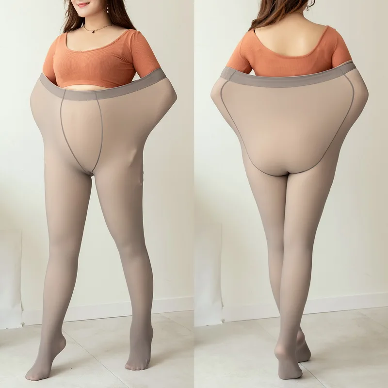 Plus Size Women Winter Thermal Stockings Pantyhose Fake Transparent Tights Warm Winter Thick Fleece Tights Stockings