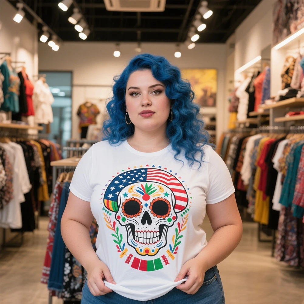 

Мексика Katrina Skull, хлопковая футболка с принтом в стиле ретро, летняя повседневная футболка с короткими рукавами Y2K, футболка большого размера в стиле Харадзюку, готические топы