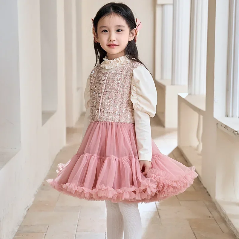 Vestido tutú de tul esponjoso para niñas, chaleco sin mangas, falda de princesa para niños, vestido de Ballet para fiesta, actuación para niños, nuevo