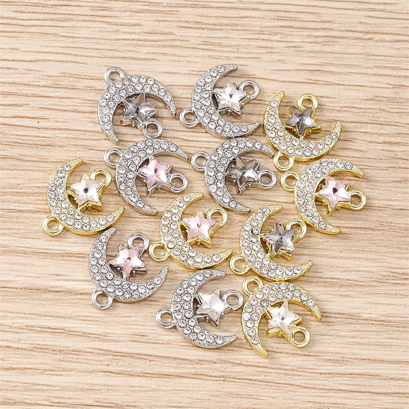 5 Stück 14x12mm Niedliche Kristall-Legierungs-Mond-Stern-Anhänger Verbinder für Schmuckherstellung DIY Armbänder Halsketten Handgemachte Bastelarbeiten Geschenke – Detail 5