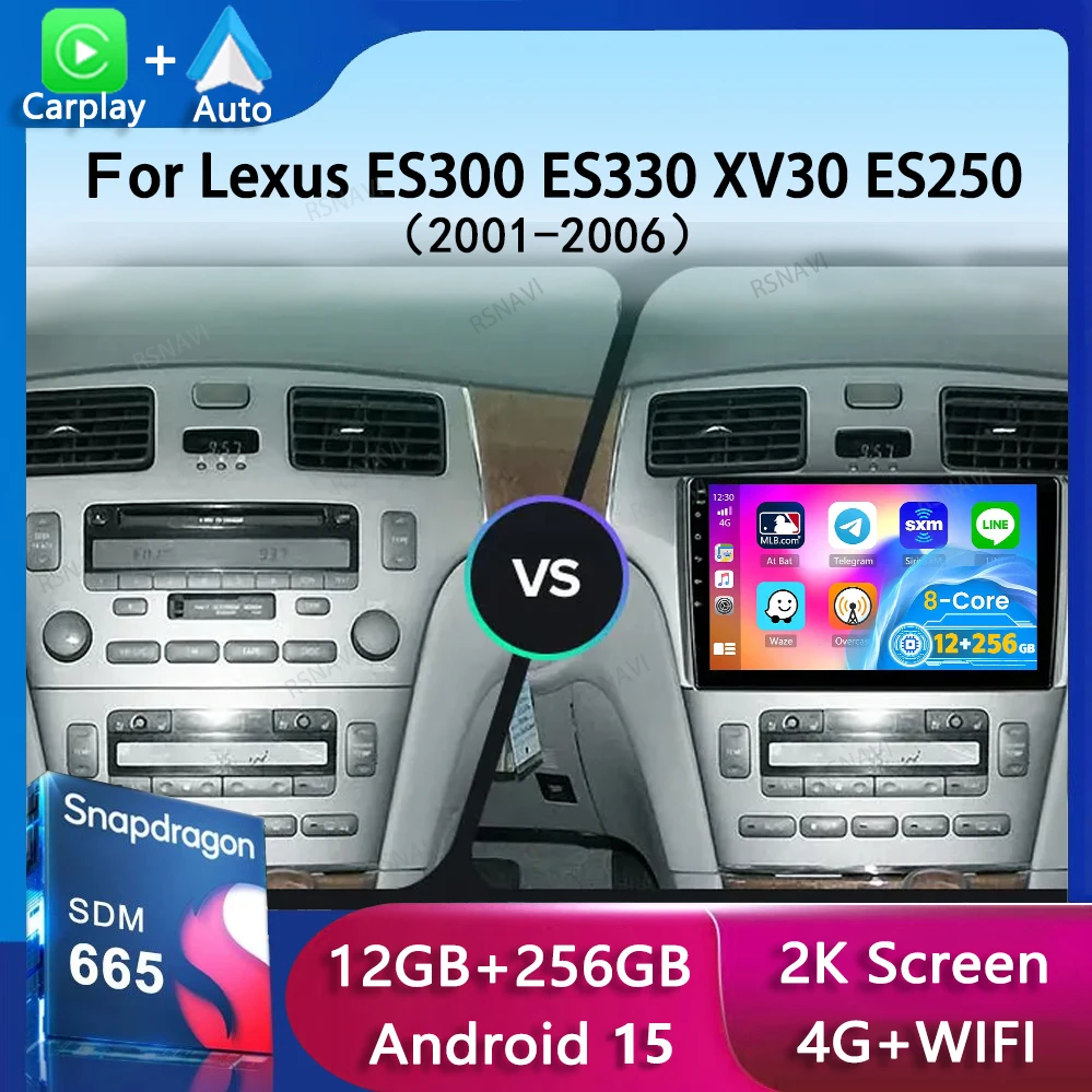 Автомобильный радиоприемник Carplay Android 15 для Lexus ES300 ES330 XV30 ES250 2001-2006, 2Din DVD, мультимедийный видеоплеер, Carplay, GPS, стерео