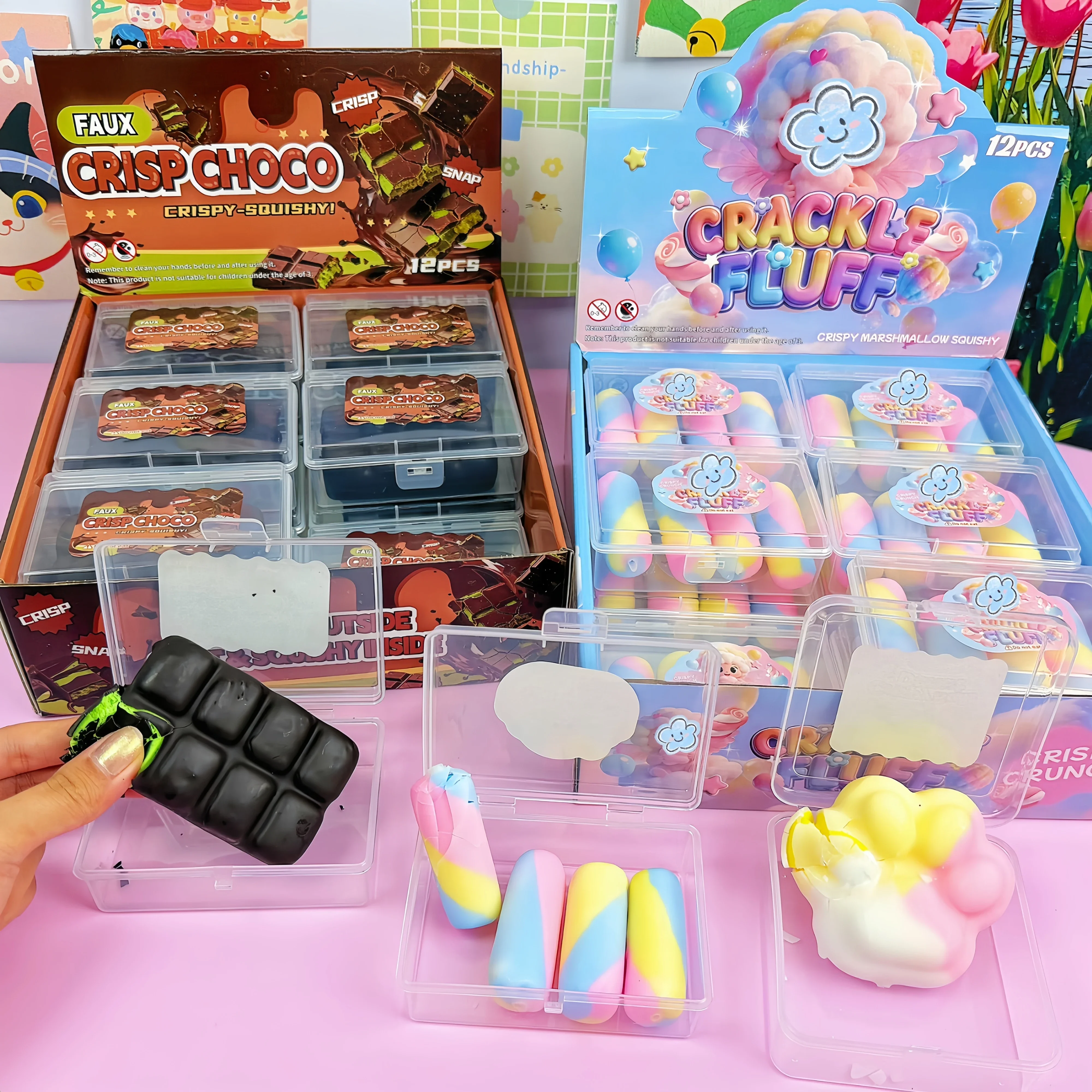Chocolate Crispy Wax Cracking Squeeze Fidgets Donut Cat Paw Crunchy Sound Squishy Toys Handmade Stress Relief Sensory Gift Box