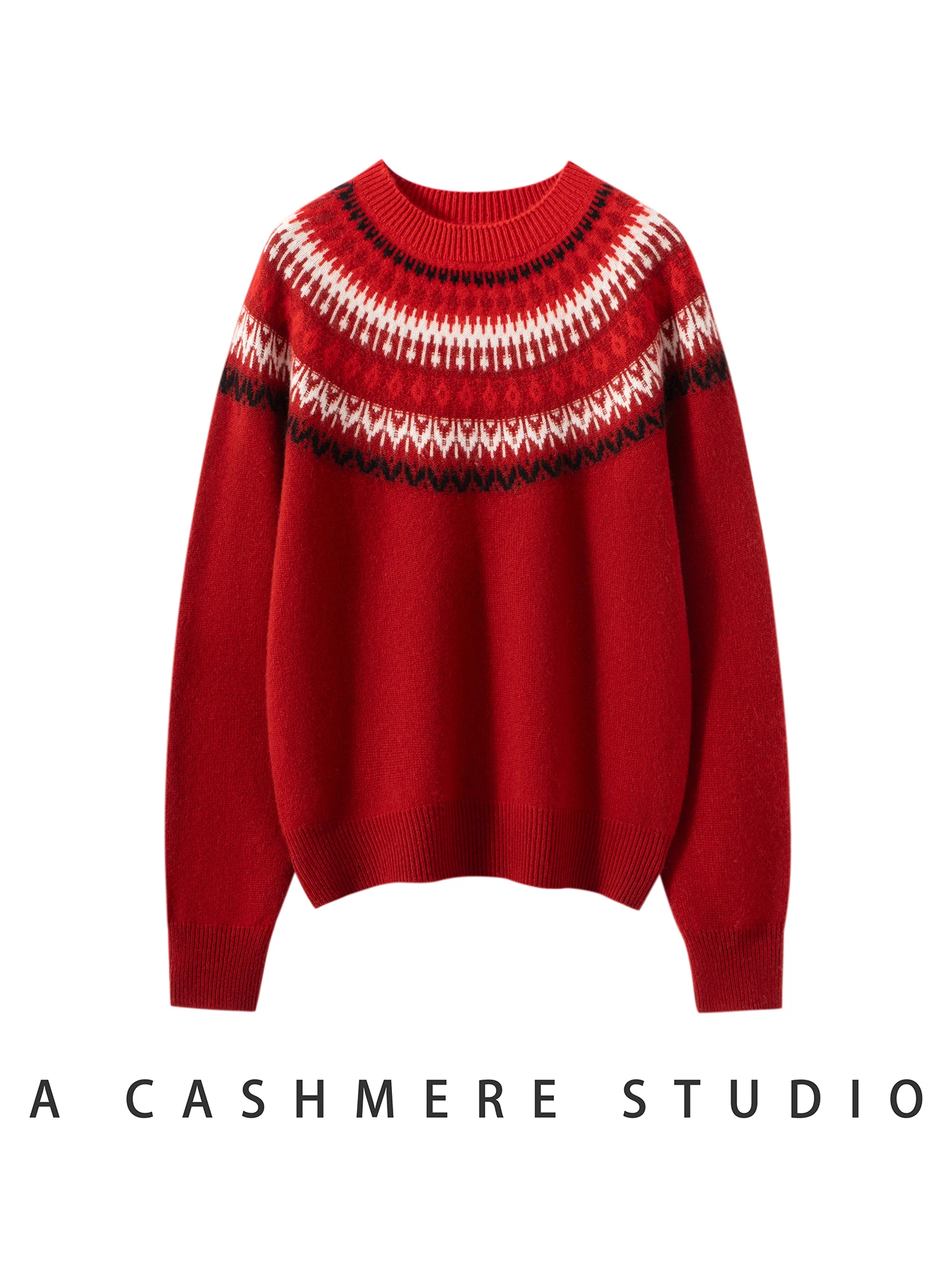 TLOML Women‘s O-Neck Jacquard Pullover Vintage100% Cashmere Sweater Autumn Winter Soft Warm Cashmere Knitwear Fashion Comfy Top