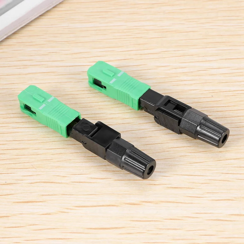 Conector de fibra óptica Sc/Apc, componente de modo único integrado, conector rápido, 30 piezas, negro + verde