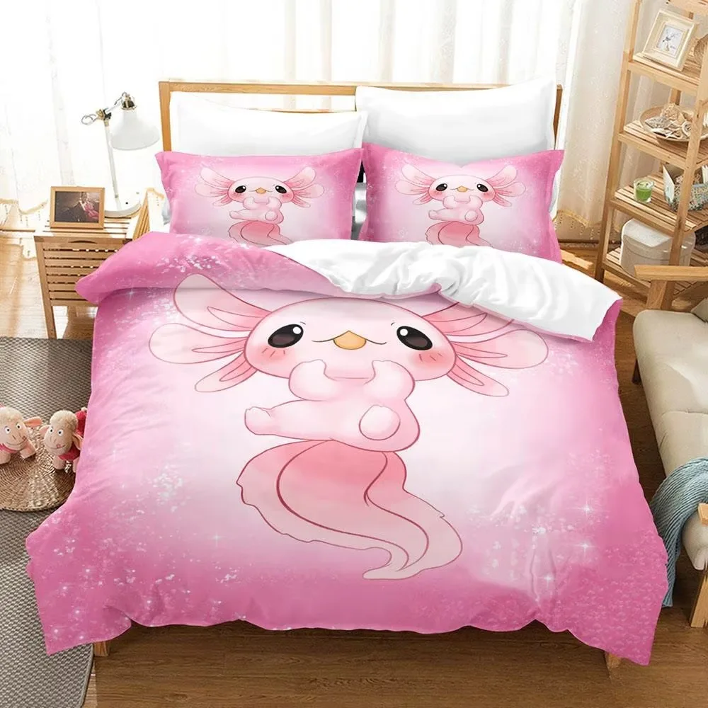 Kawaii animal axolotl conjunto de cama capa adulto criança quarto decoração capa edredão fronha conjunto único gêmeo completo rainha rei tamanho