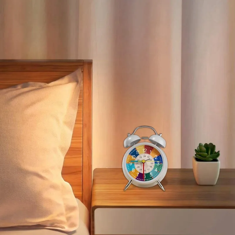 AS96-Kids Alarm Clock With Night Light, Silent Non-Ticking Analog Design For Learning To Tell Time, Metal Construction
