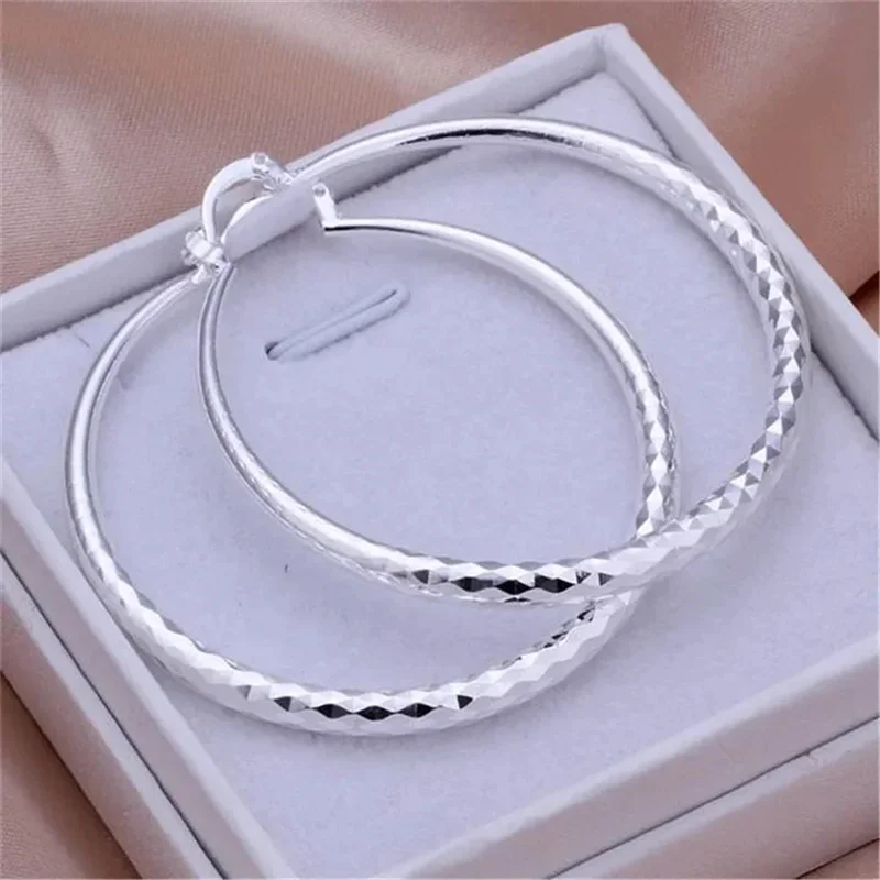 

Charms fine 925 Sterling Silver 5CM circle hoop Earrings for Women fashion Pretty wedding party Jewelry Holiday gifts