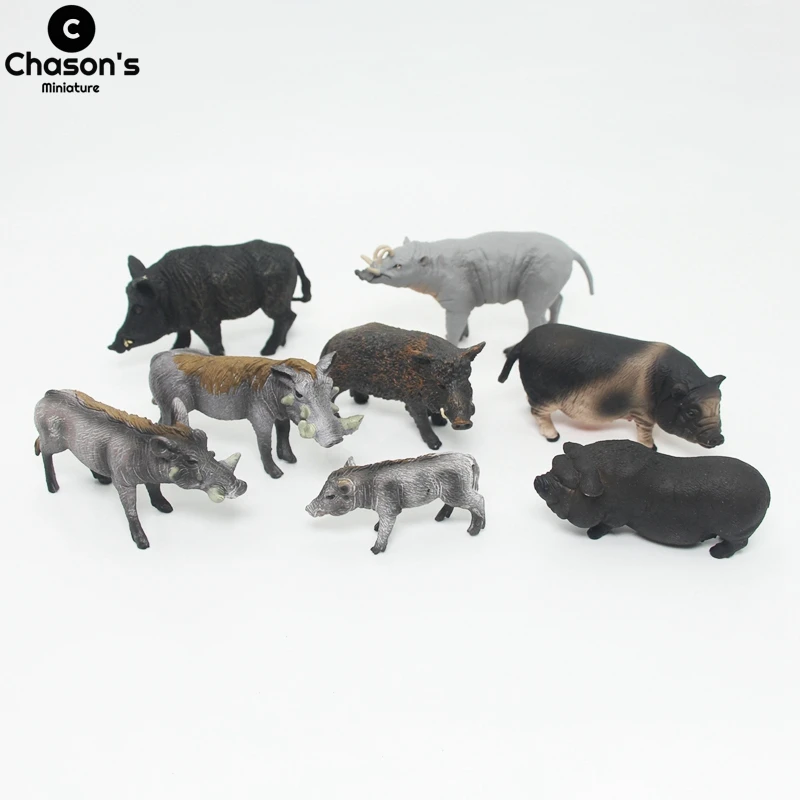 Miniature Wild Boar Male Female Pig Simulation Wild Animal Toys Statue Figurines PVC Figures Model Mini ZOO Farm House Ornaments