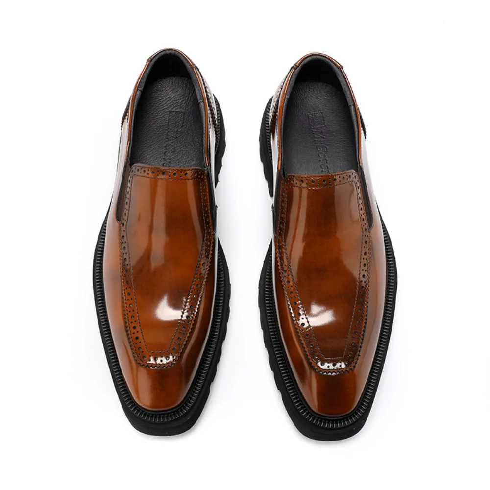 Genuine Leather Diamond Toe Loafers for Men Bright Leather Casual Height Increasing Breathable Wedding Shoes for Summer