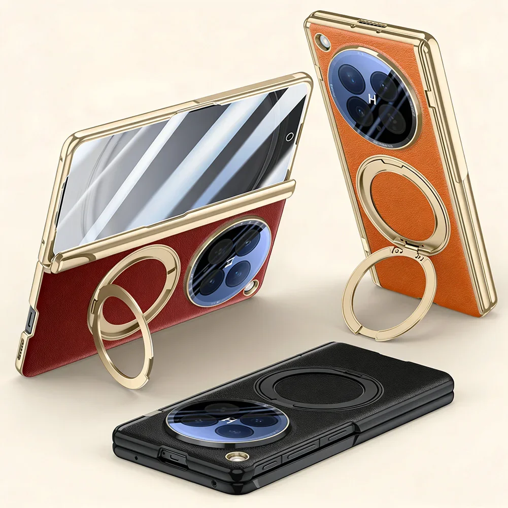 

Rotatable Metal Magnetic Bracket Central Axis Magnetic Tempered Glass Protective Film Case For OPPO Find N6 Leather Cover