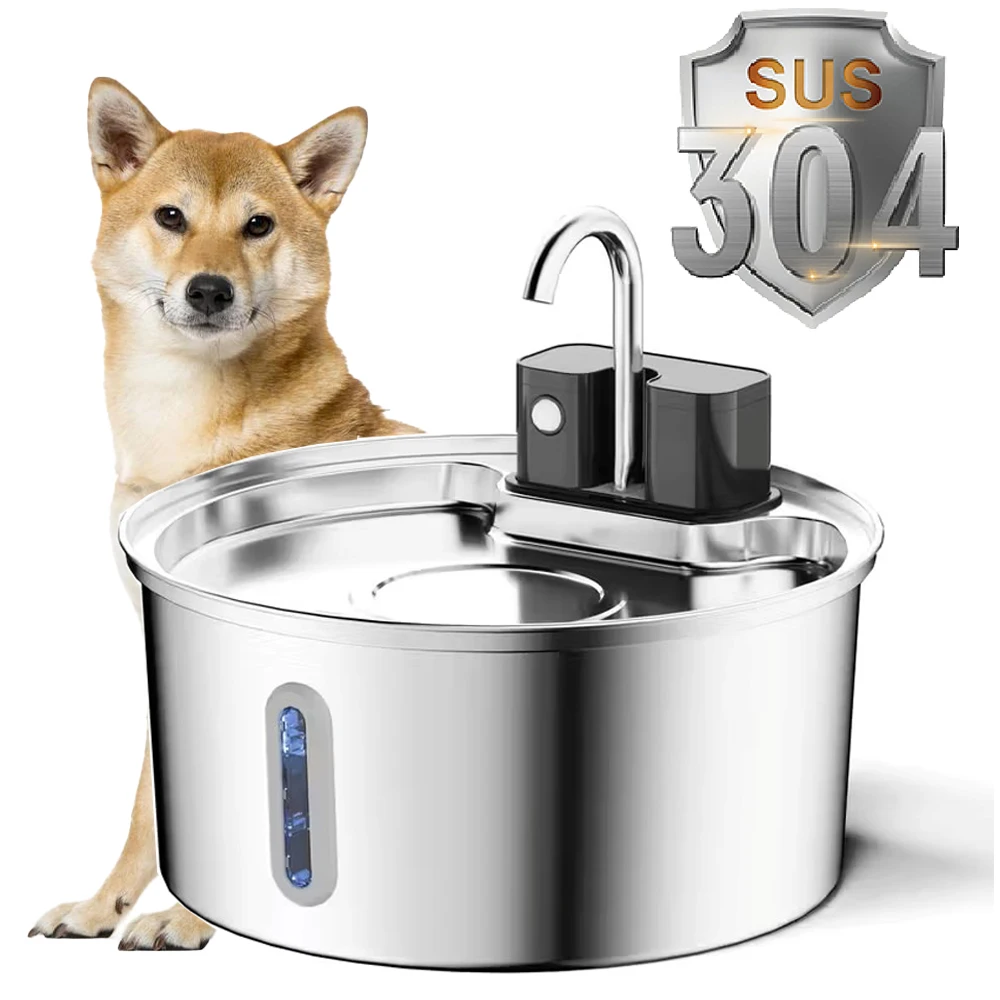 Fontaine d'eau sans fil pour chat en acier inoxydable, 3,2 l, avec batterie 4000mAh et capteur, Filtration automatique, distributeur d'eau pour animaux de compagnie