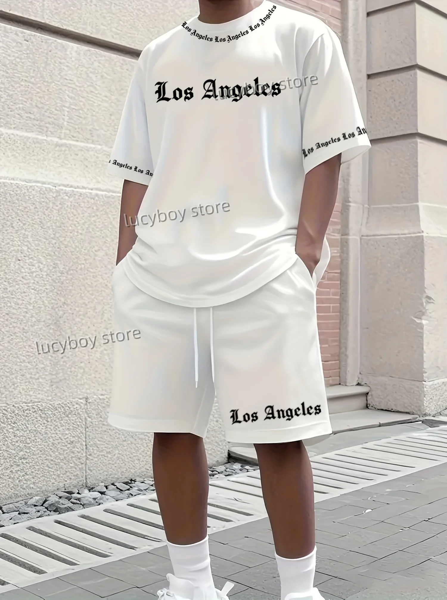 2025 Los Angeles Printed Men's Suit 2 Pieces Set Casual Suit SportswearFitness Set  Men's Tracksuit Oversized Clothes