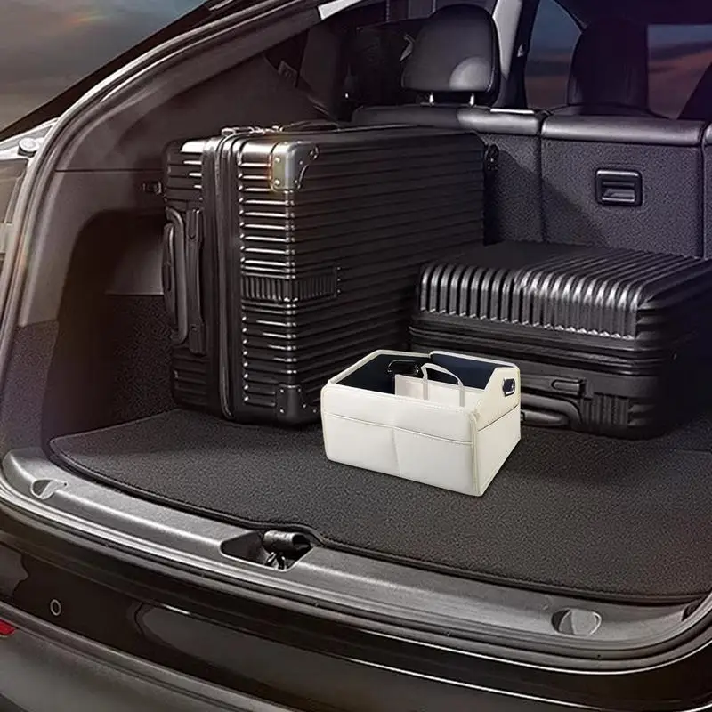 Storage For Car Trunk Leather Cargo Trunk Organizer Foldable Cargo Trunk Organizer Multi-Compartment Camping Storage Box For Car