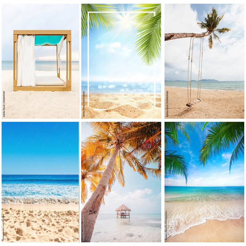 NITREE Tropical Sea Beach Palms Tree Photography Background Scenic Photo Backdrops Photocall Photo Studio HHB 03