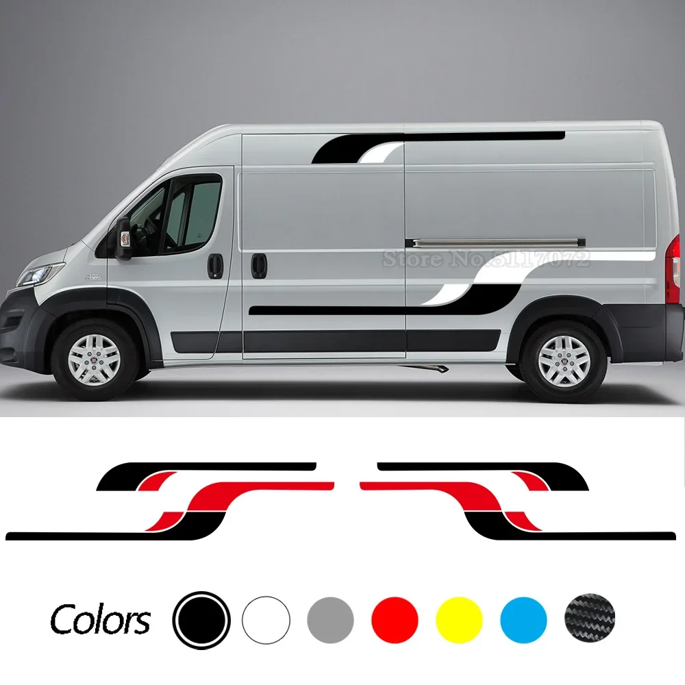 

4PCS Car Side Long Stripes Graphics Stickers For Peugeot Boxer Citroen Jumper Fiat Ducato Auto Accessories Vinyl Film Decoration