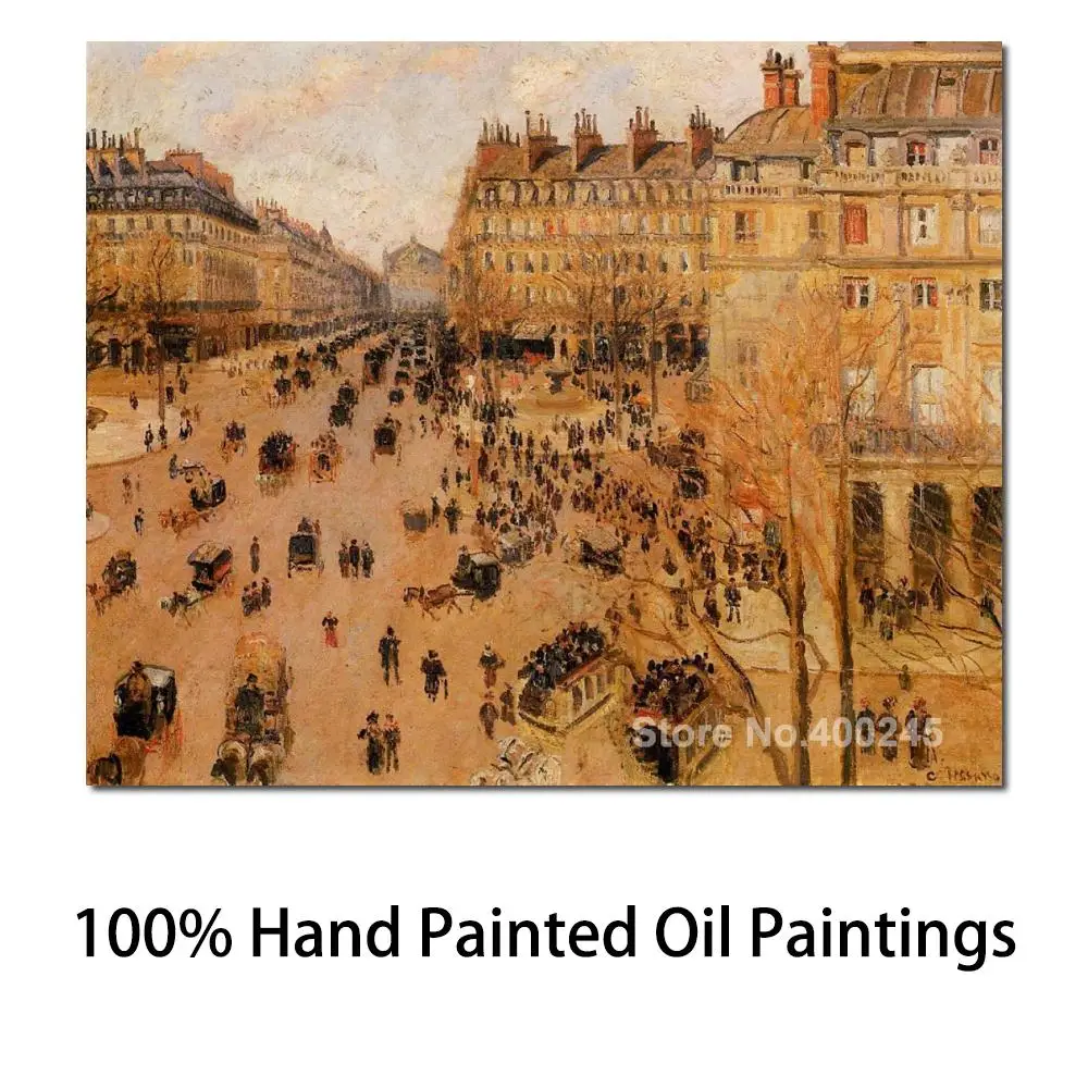 Oil Painting Landscape Place Du Thretre Francais Sun Effect Camille Pissarro Artworks Hand-Painted High Quality