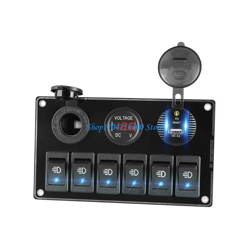 

y1gd 6 Gang Switch Panel Button USB Port LED Voltmeter 6 Position Power Multiple Outlet
