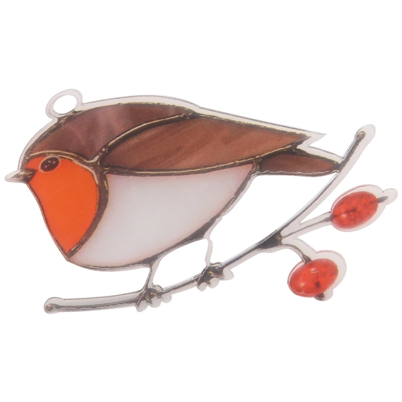 Hanging Multicolor Birds on Wire High Stained Acrylic Window Panel Home Room Decor -Sitting Robin