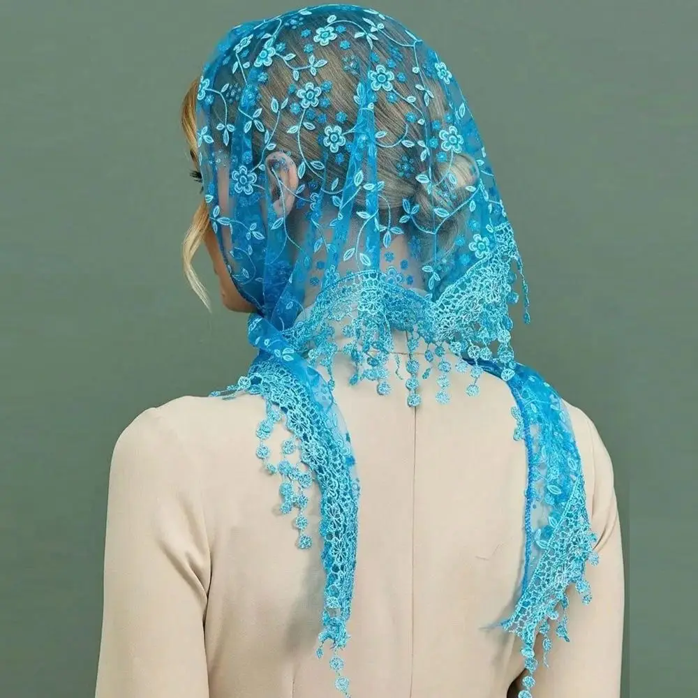 Simple Floral Printed Lace Triangle Scarf Transparent Ethnic Style Veil Headband Korean Style Breathable Lace Shawl Ladies