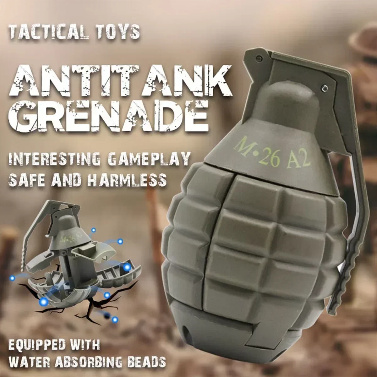 JTactical Refillable Grenade Toy CS Hand Grenades Toys Model Toy Spring Powered Impact Battle Games Tactcial Airsoft Paintball