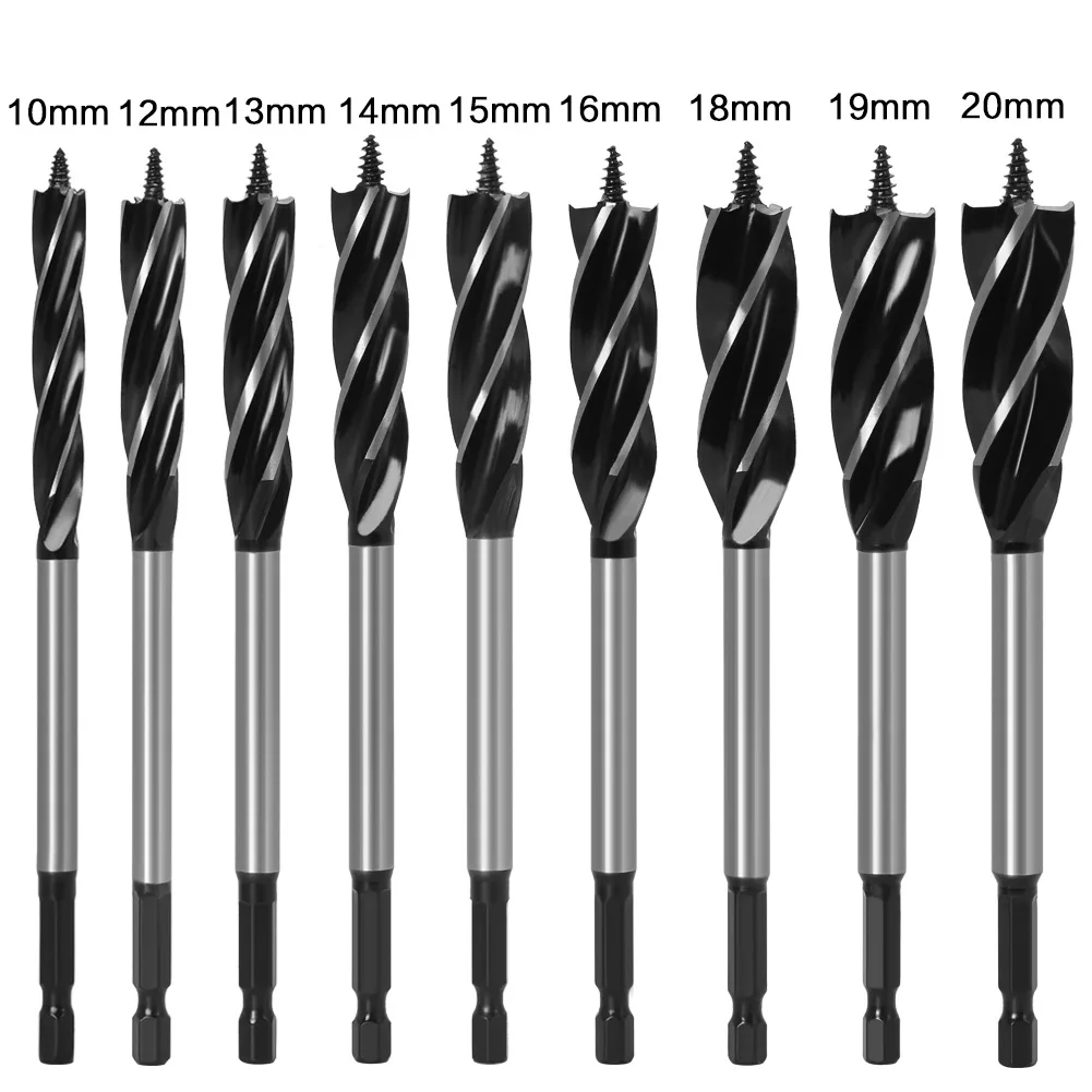 6.35mm Hex Handle 10-35MM High Speed Steel Twist Drill Bit Long Four-slot Four-blade Woodworking Tools Drill Bit Hole Opener Saw