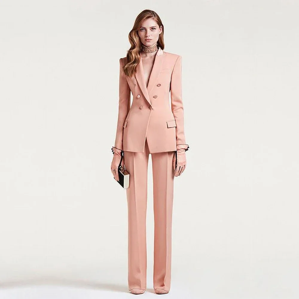 Chic Casual Office Lady Formal Suits for Women Fashion Peak Lapel Double Breasted Pants Sets 2 Piece Blazer with Pants 2023