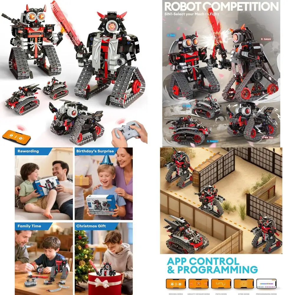 Kit robot STEM RC tutto in uno: blocchi Samurai/Ninja da 419 pezzi, app e telecomando, giocattolo educativo per bambini dai 6 ai 12 anni