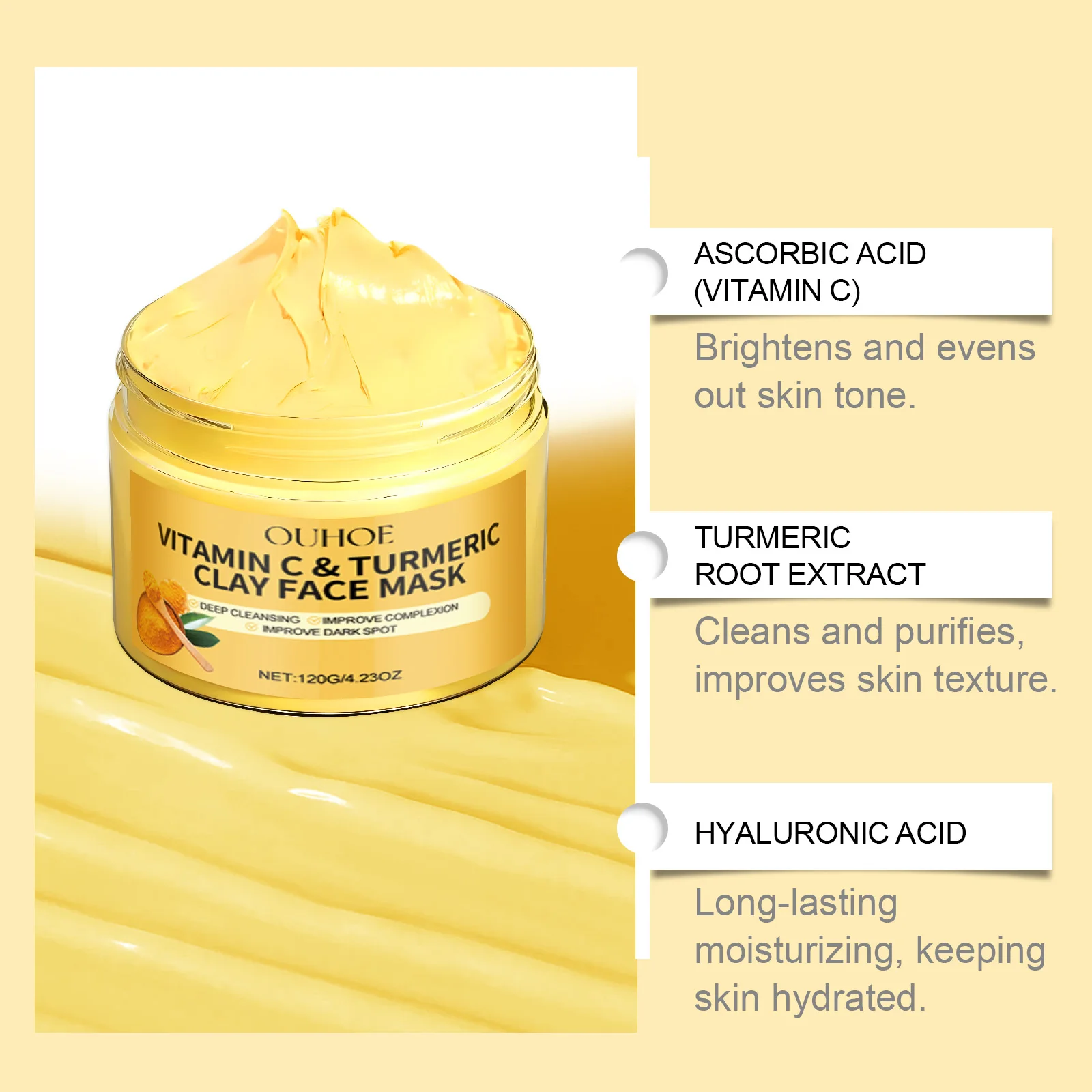 Ouhoe 120g Vitamin C Exfoliating Facial Mask Turmeric Cleansing Shrinking Pores Hydrating Moisturizer Reduce Dullness Clay Mask image 3