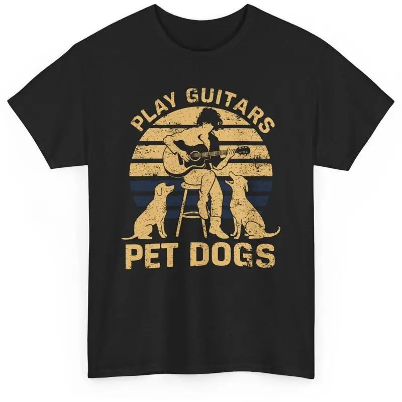 

Играйте на гитаре, домашние собаки, ретро-музыкальная футболка, гитарист, любители животных