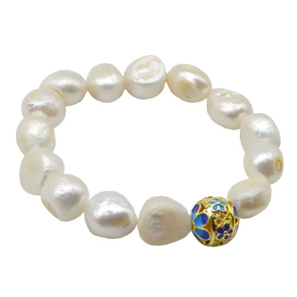 

Natural Pearl Bracelet 14mm White Baroque Pearl Chinese Traditional Cloisonné Accessories Women's Bracelet