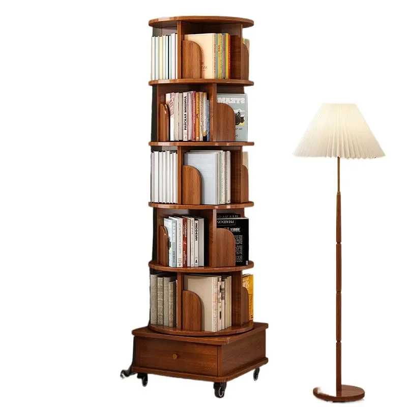 for Rotating Bookshelf Floor Standing Round Shelf Living Room Integrated Wall Cabinet Movable 360 Degree Bookcase Storage