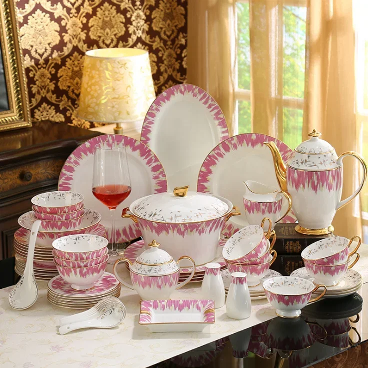 Elegant Ceramic Tableware Dishes And Plates Set Hotel 43pcs Dinnerware For 6 Persons