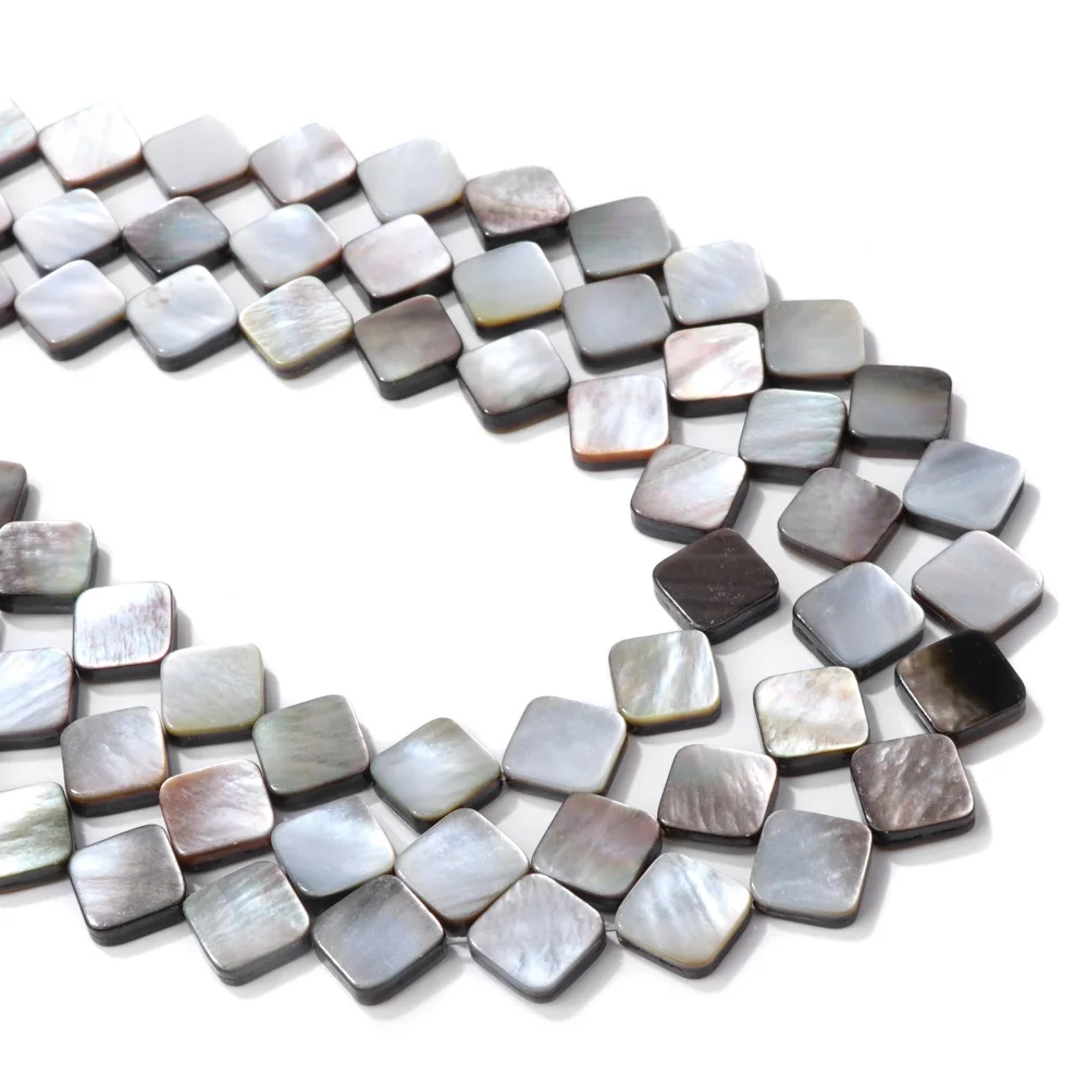 10MM Square Natural Mother of Pearl Shell Bead Black Gray Shell Loose Spacer Bead for Jewelry Making DIY Charm Necklace Bracelet