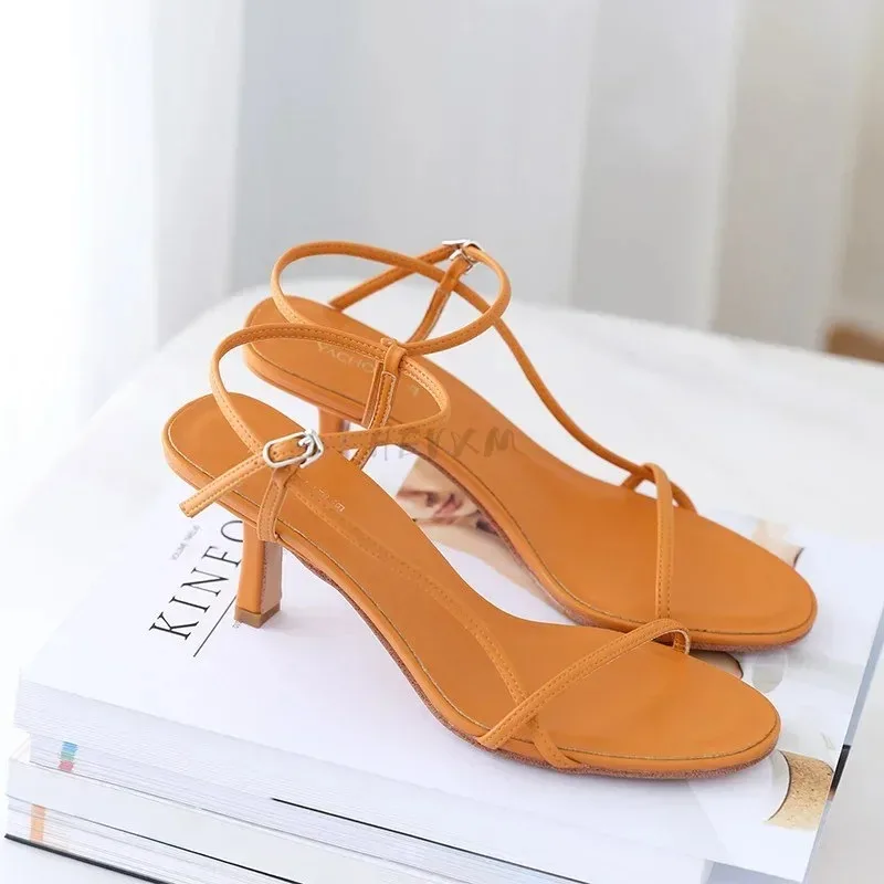 2024 Summer Low Sandals Woman Leather Suit Female Beige Women’s Shoes High Heels Low-heeled Black Comfort New Stiletto Girls Fas