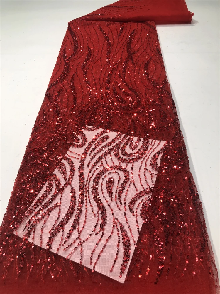 African Lace Fabric with Sequins 2025 High Quality Elegant Nigerian Net Embroidered French Tulle For Sewing Party Dress 5 Yards