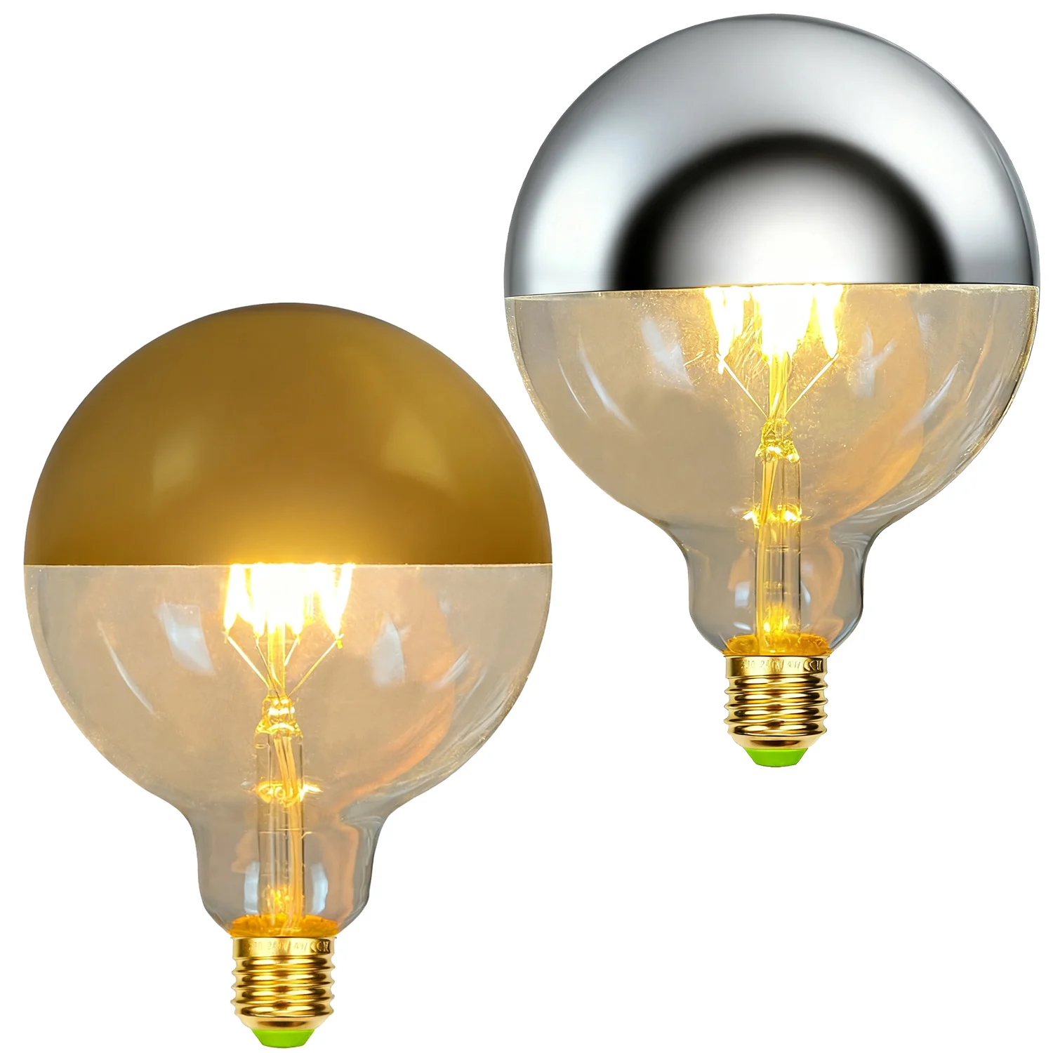 TIANFAN Edison-LED-Glühbirne, großer Globus, 6 W, dimmbar, 2700 Kelvin, Silber, Gold, halber Spiegel, 220–240 V, E27, Vintage-dekorative Glühbirne