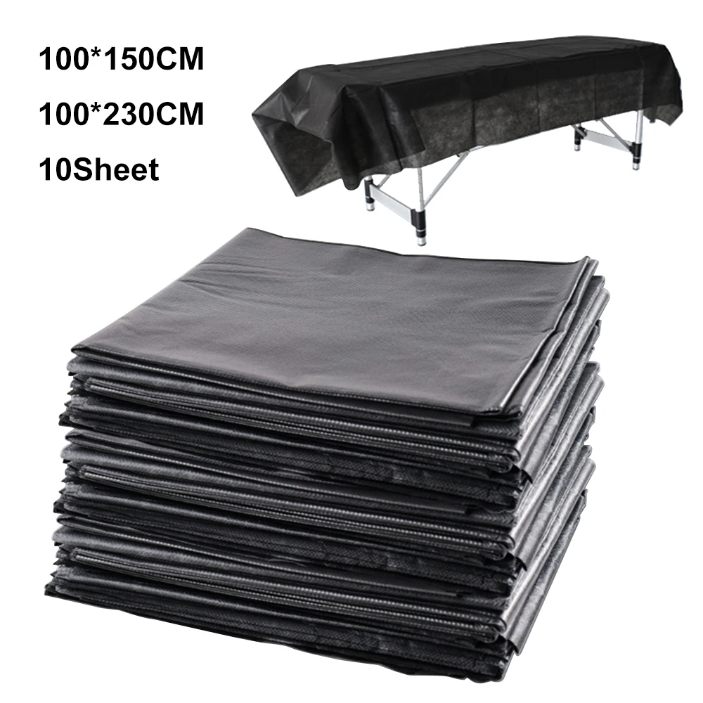 

10 шт. 100x150/230 см одноразовые водонепроницаемые простыни для тату-стола, черные, из прочного нетканого материала, для тату-салонов/салонов красоты