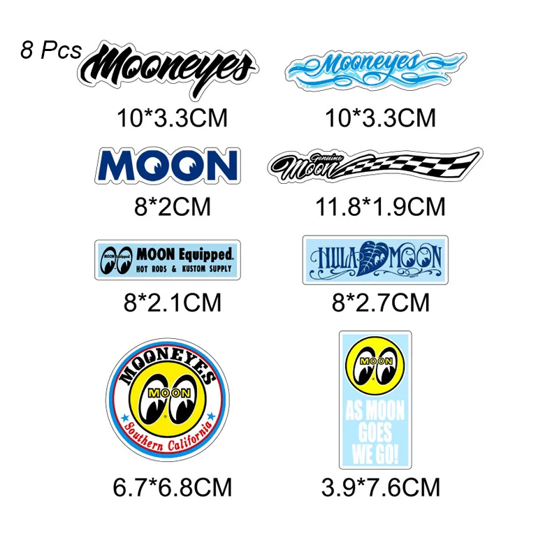 8 Pcs/Set Moon Motor Decals Eys Car Stickers Skateboard Decoration Moon Pegatinas Waterproof  Lugguage  Laptop Bicycle Pitcher